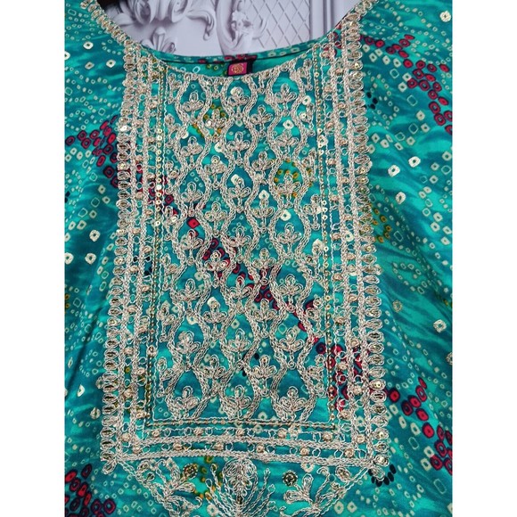 VALAS Women's Exotic Dress Made In INDIA Plus SZ 3XL Jade Green Paisley Sequins - Picture 6 of 16